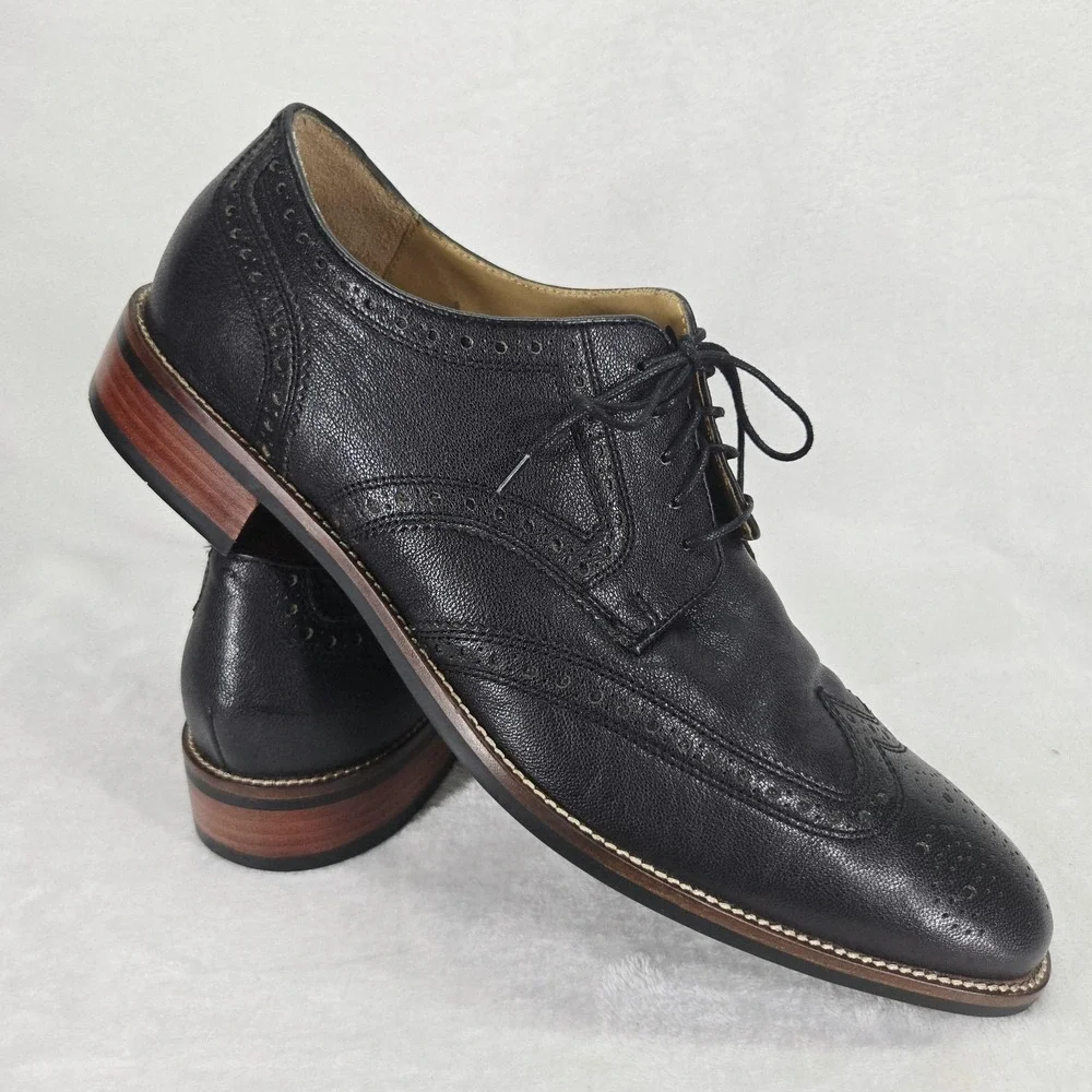Cole Haan Shoes Mens 11.5 Black Wingtip Oxford Brogue Cap Toe Grand.OS Leather